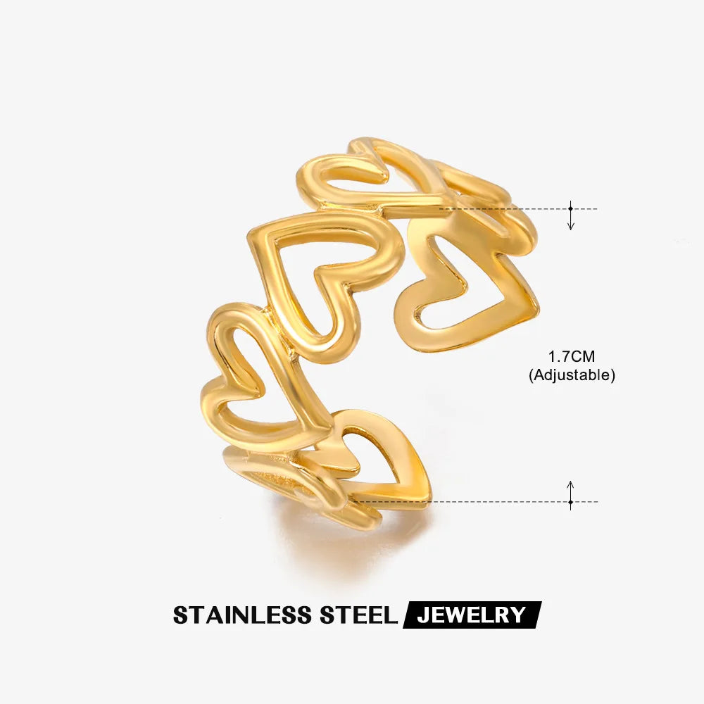 Anel feminino com coração ajustável em dourado – Donna You
