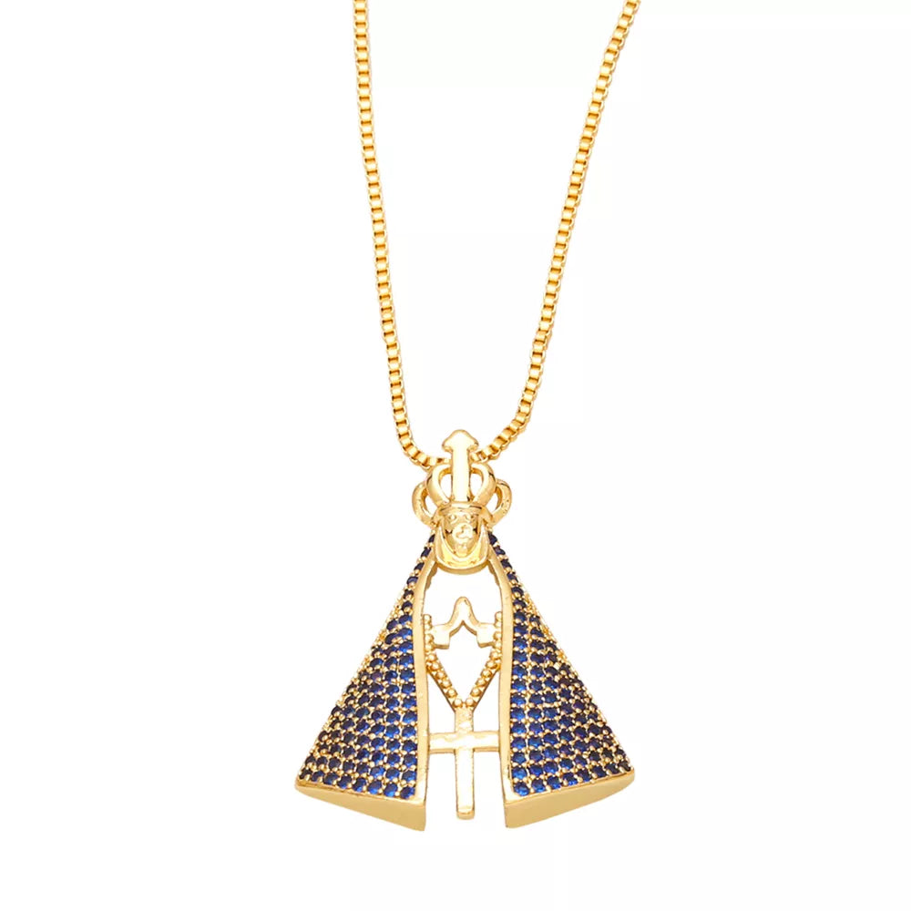 Colar dourado Nossa Senhora Aparecida com pingente religioso – Donna You