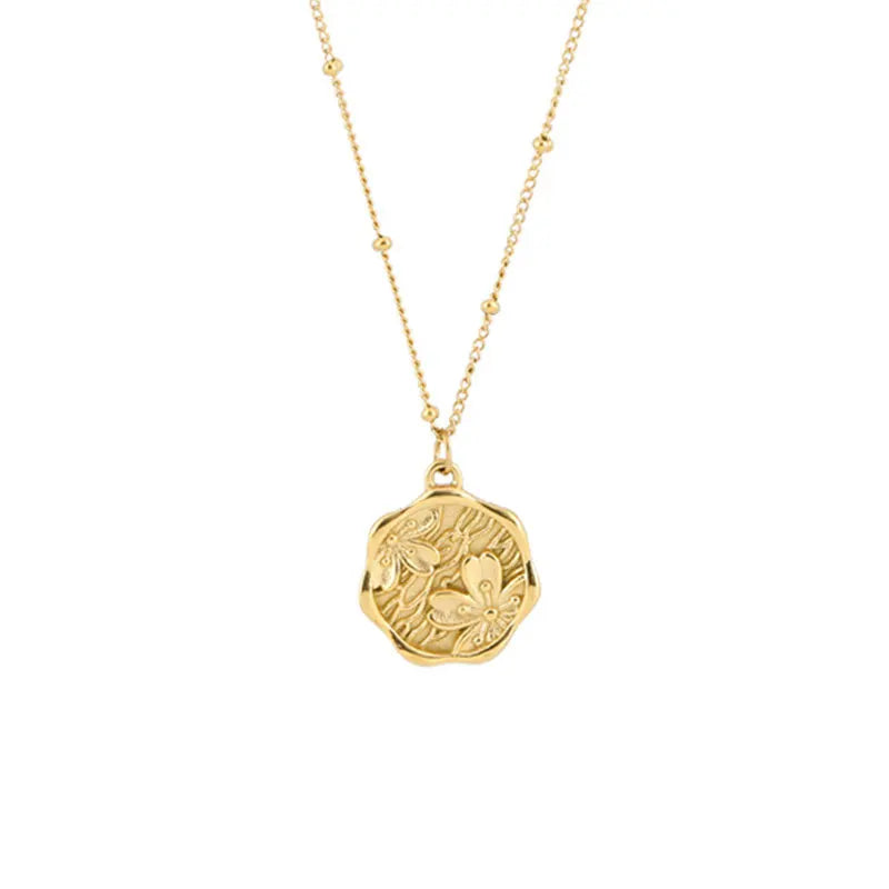 Colar com pingente redondo floral dourado
