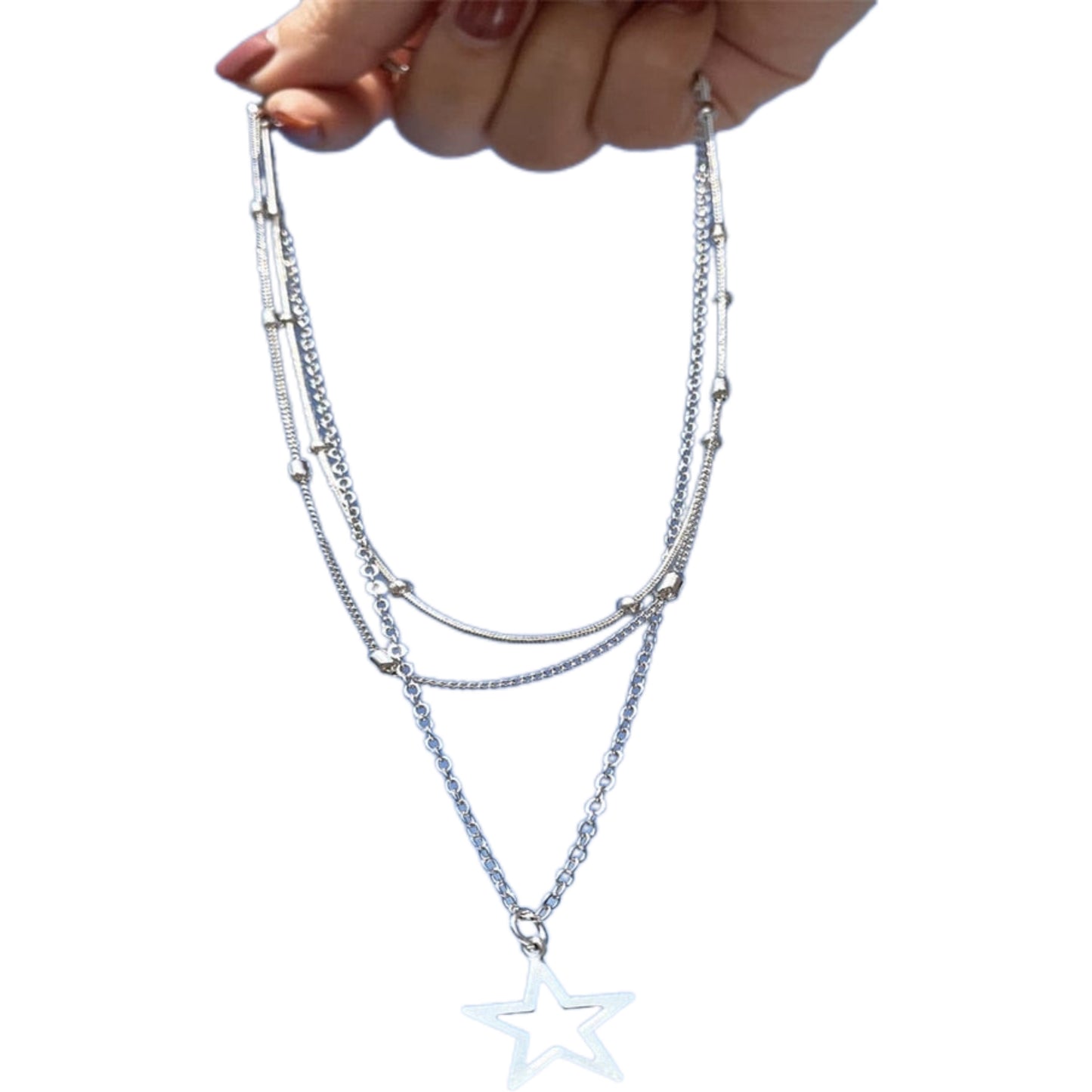 Colar multicamadas com pingente de estrela estilo punk – Donna You