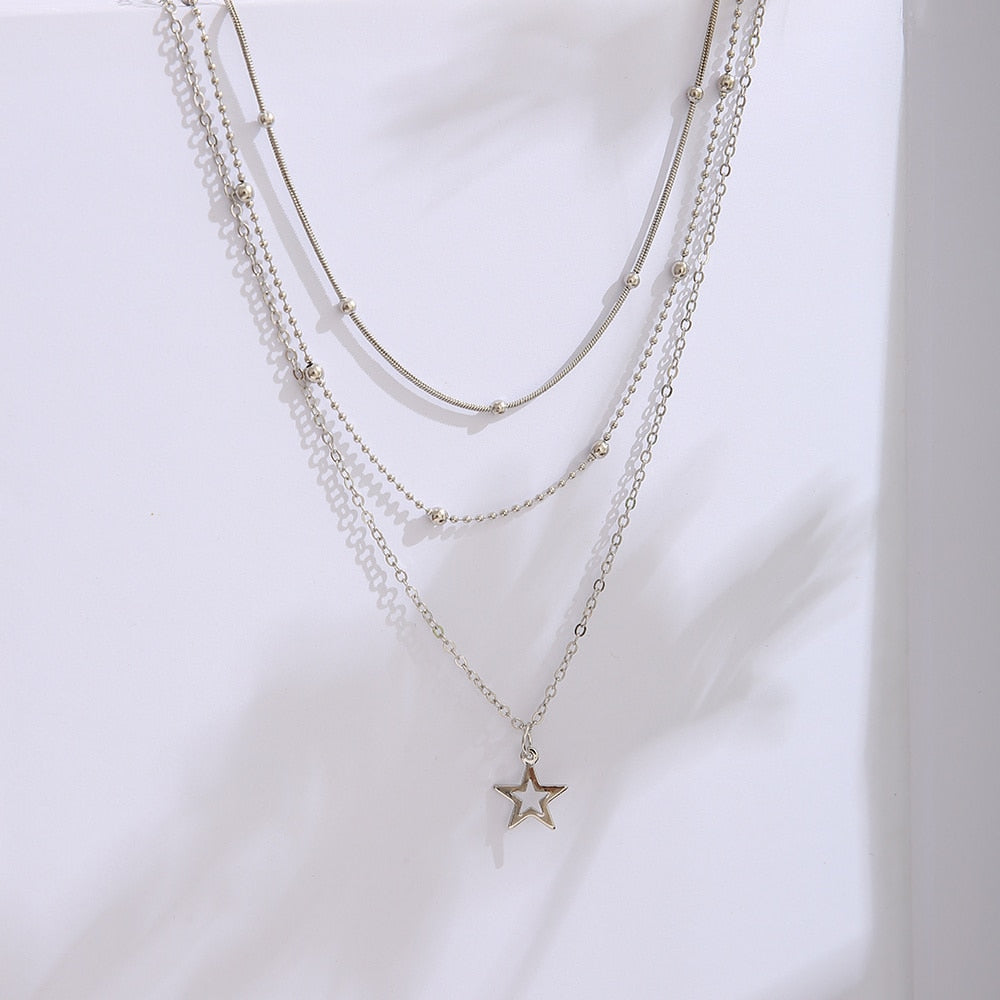 Colar multicamadas com pingente de estrela estilo punk – Donna You