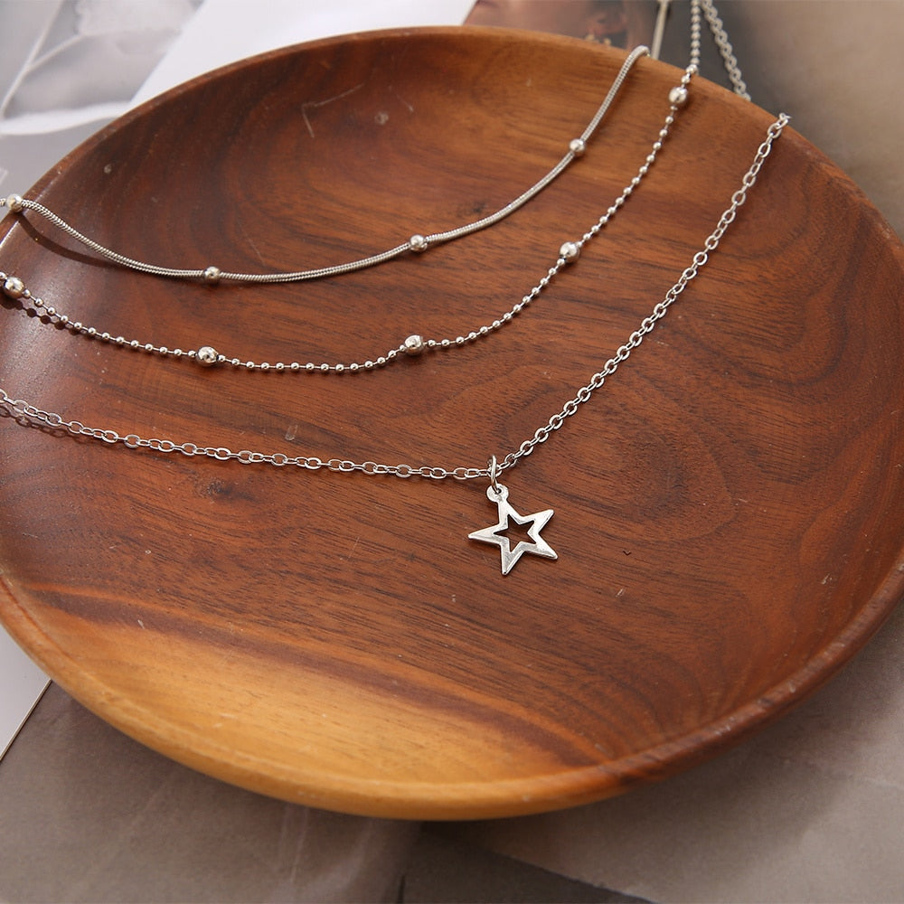 Colar multicamadas com pingente de estrela estilo punk – Donna You