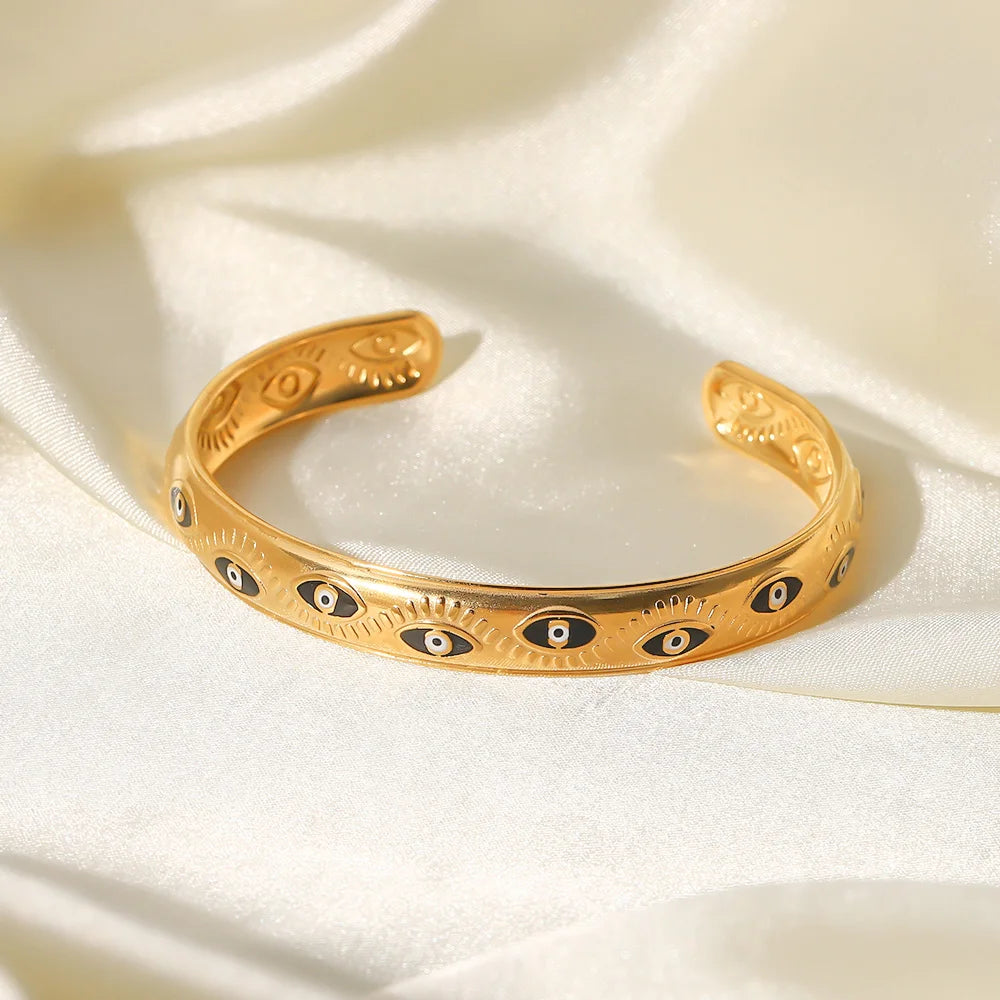 Donna You Bracelete feminino com olho grego banhado a ouro 18k, estilo moderno e ajustável