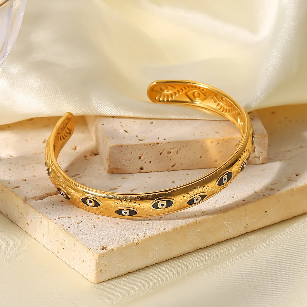 Donna You Bracelete feminino com olho grego banhado a ouro 18k, estilo moderno e ajustável