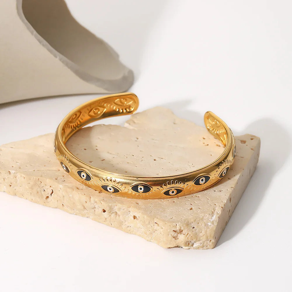 Donna You Bracelete feminino com olho grego banhado a ouro 18k, estilo moderno e ajustável