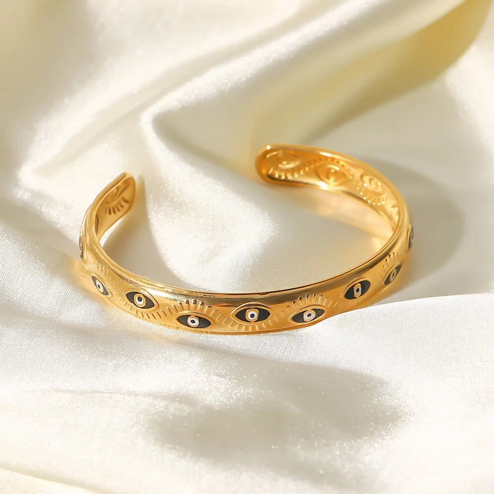 Donna You Bracelete feminino com olho grego banhado a ouro 18k, estilo moderno e ajustável