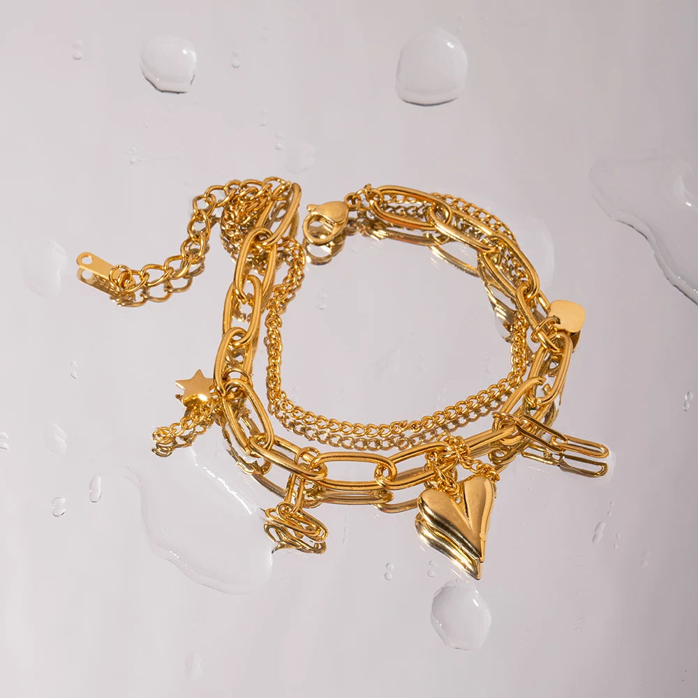 Donna You pulseira cartier 2 em 1 com pingentes de coração e estrela, corrente em camadas