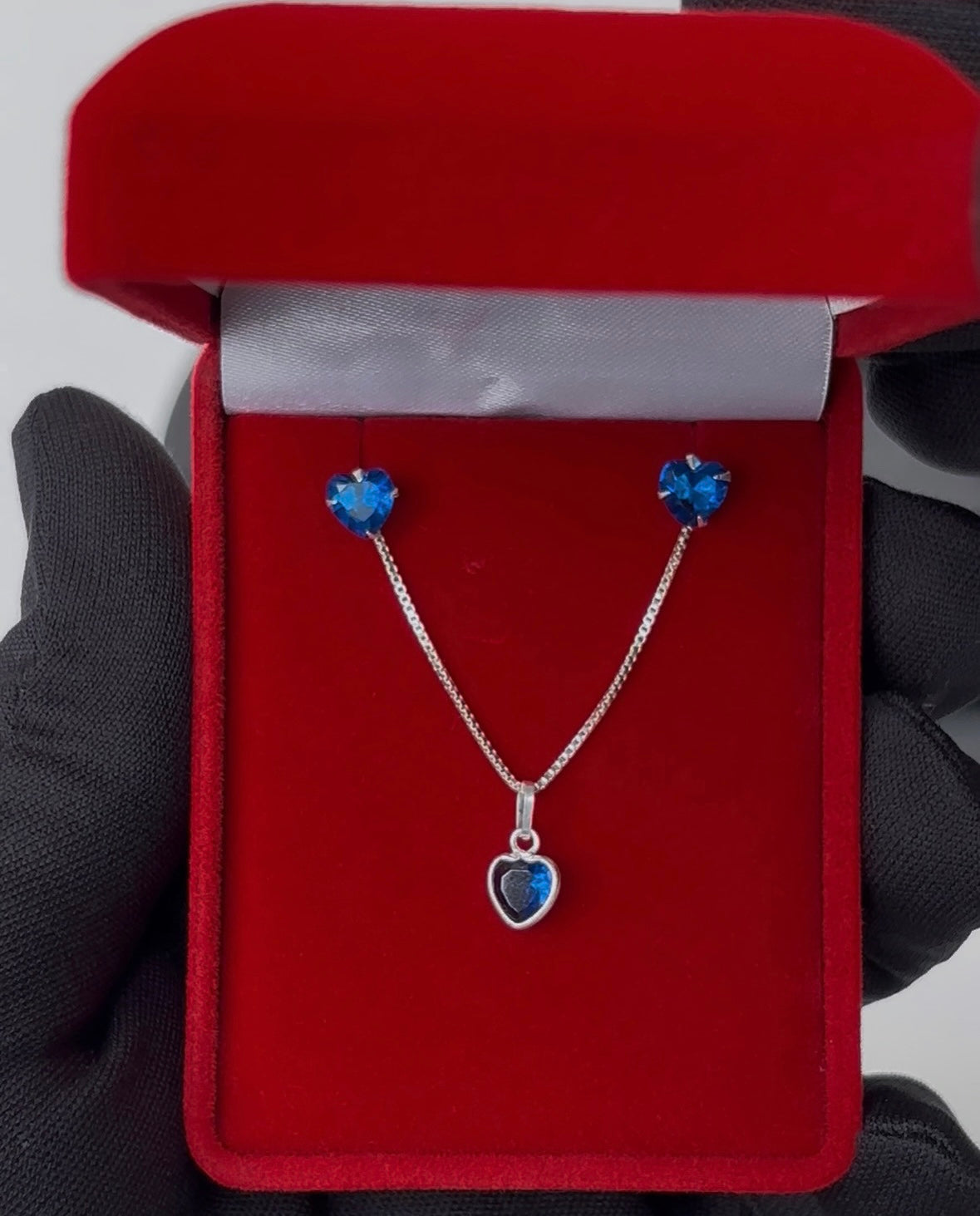 Conjunto Colar e Brinco Azul em Prata 925