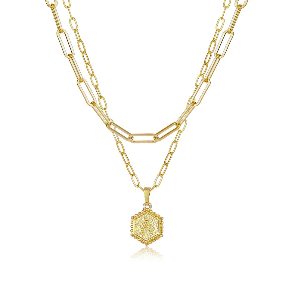 Corrente Cartier 2 em 1 com Pingente Geométrico com sua Inicial - Banhado a Ouro 18k