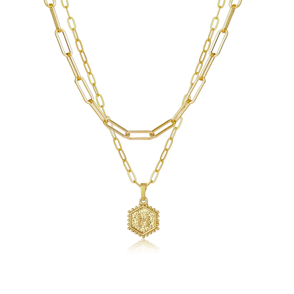 Corrente Cartier 2 em 1 com Pingente Geométrico com sua Inicial - Banhado a Ouro 18k