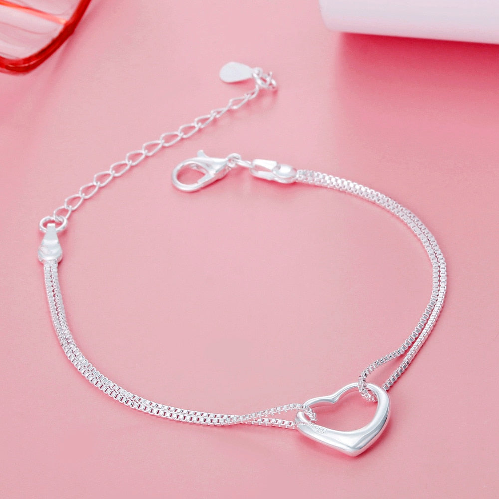 Pulseira e Colar de Coração em Prata 925 – Conjunto Romântico Donna You
