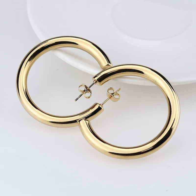 BRINCO ARGOLA LISA BANHADO A OURO 18K PARA MULHERES E PRATA ESTRELINA 925