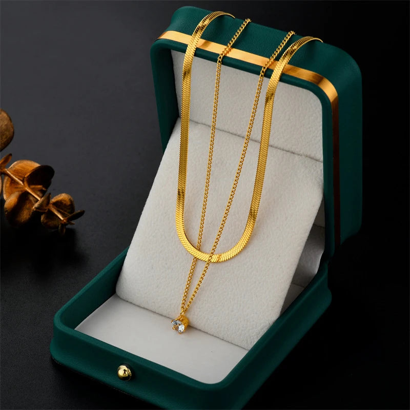 Colar 2 em 1 com Pedra Zircônia - Banhado a Ouro