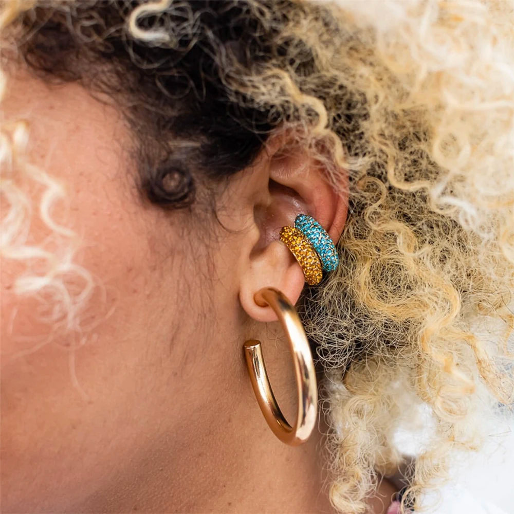 Brinco de argola para mulhers banhado a ouro 18k e prata estrelina 925