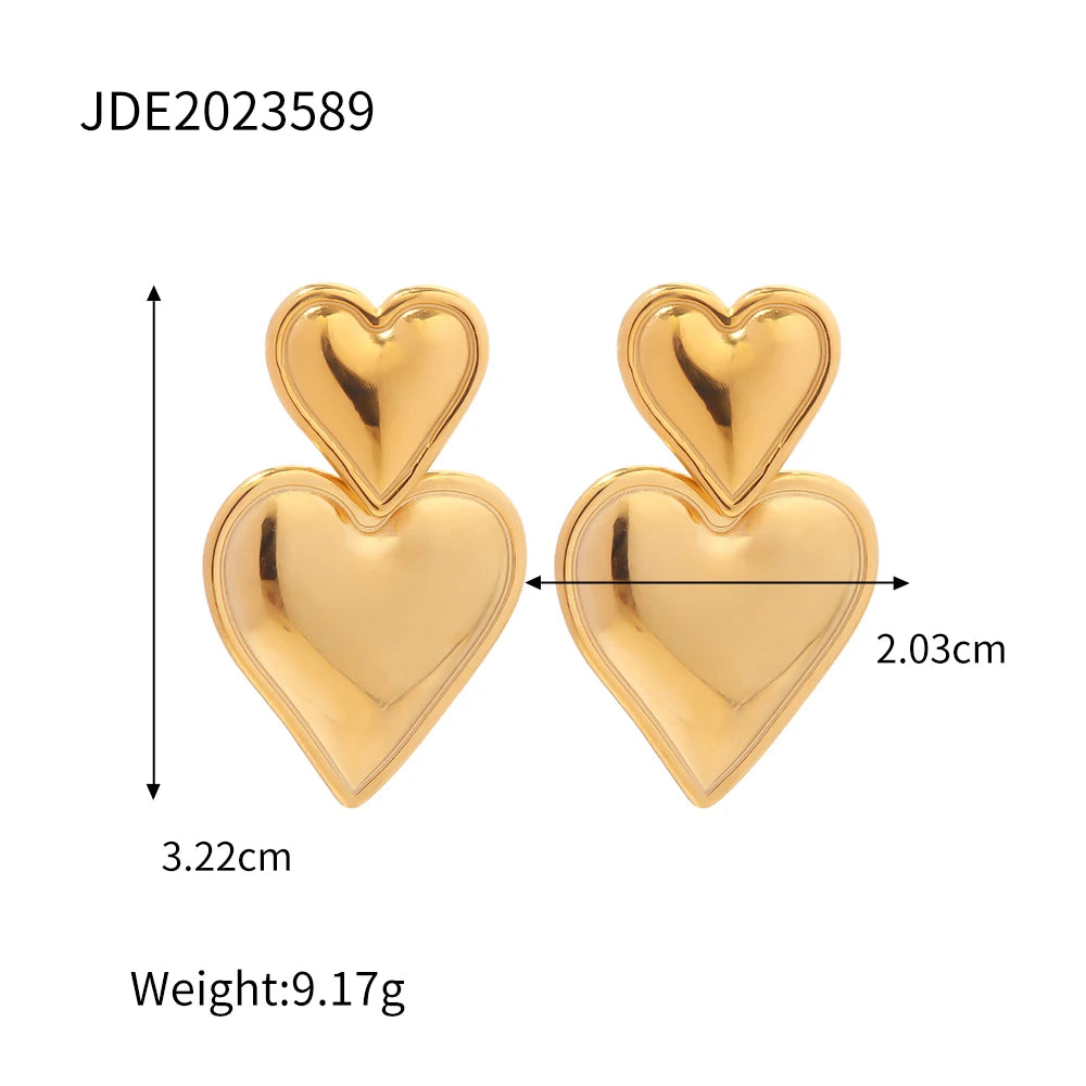 Brinco Coração duplo Banhado a Ouro 18k
