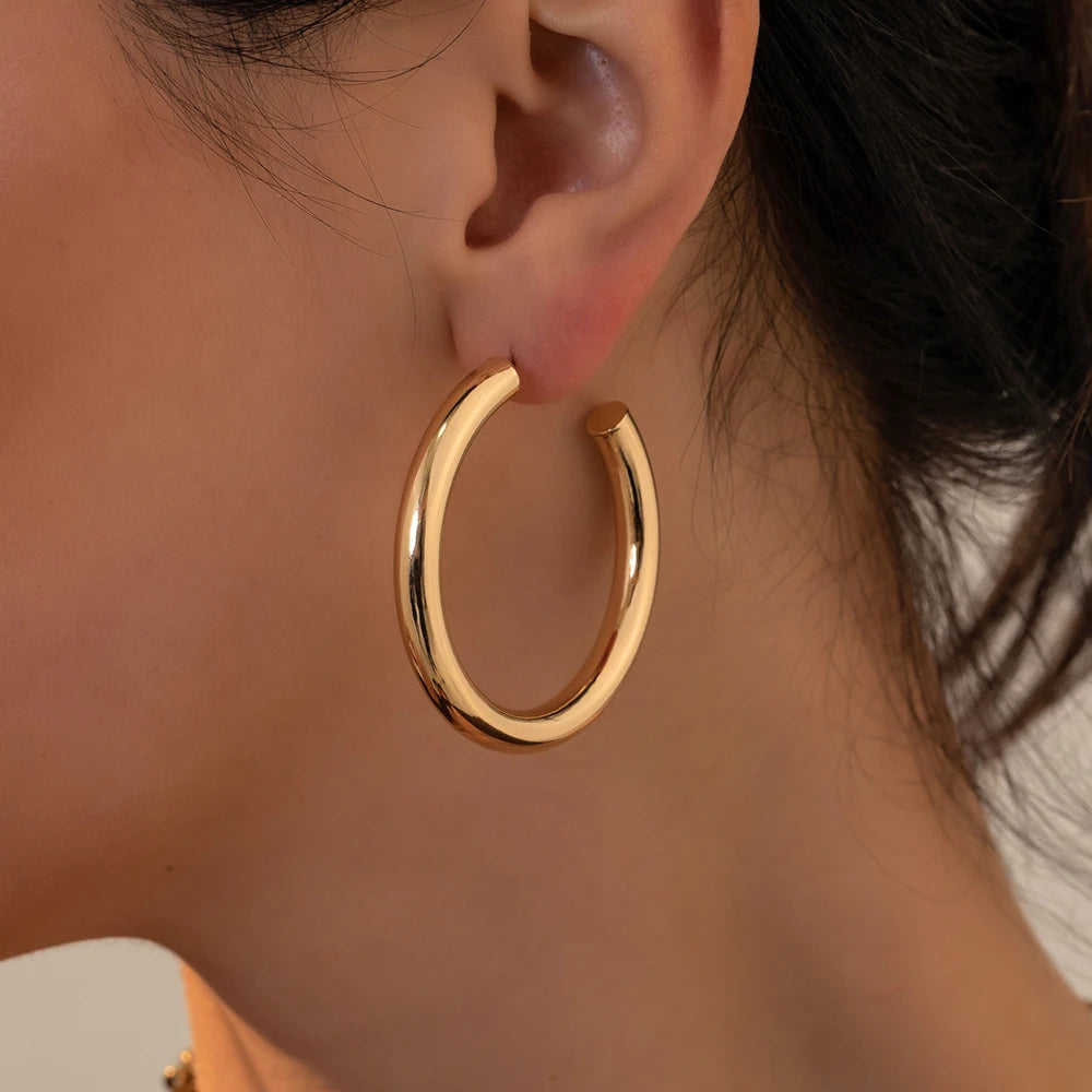 Brinco de argola para mulhers banhado a ouro 18k e prata estrelina 925