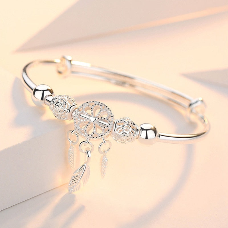 bracelete donna you feminino prata 925 com penas