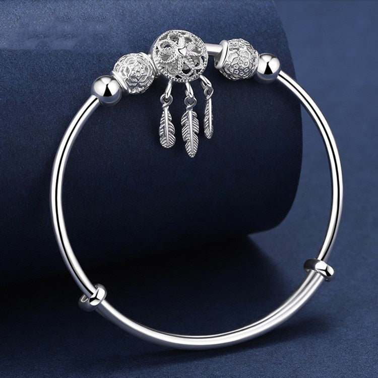 bracelete donna you feminino prata 925 com penas
