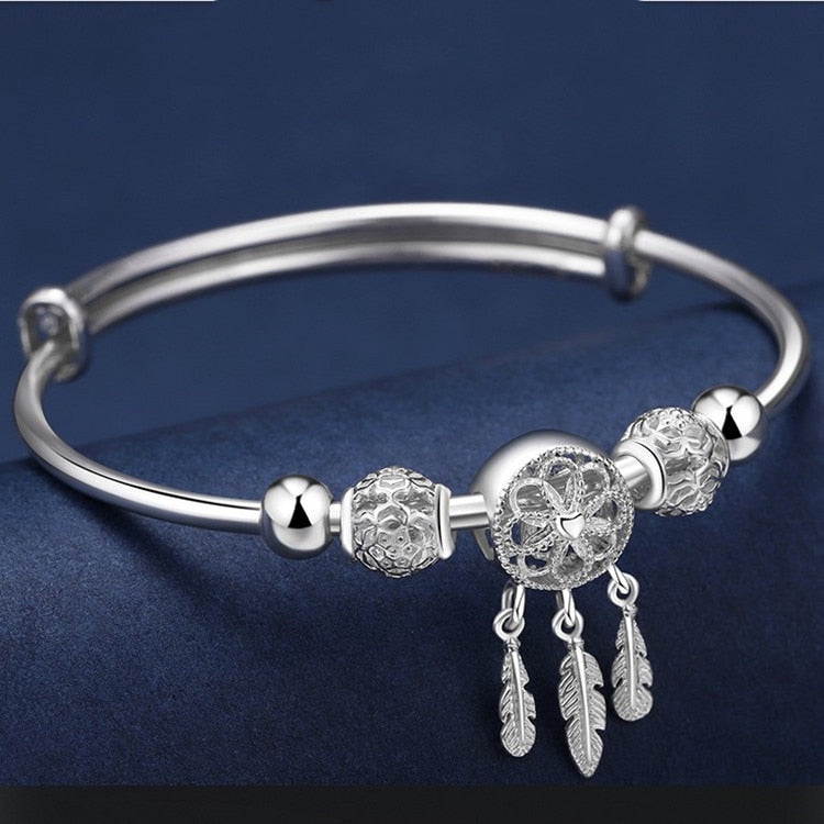 bracelete donna you feminino prata 925 com penas