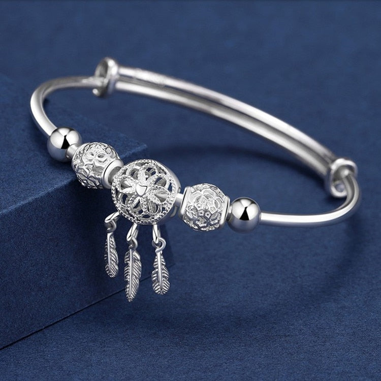 bracelete donna you feminino prata 925 com penas