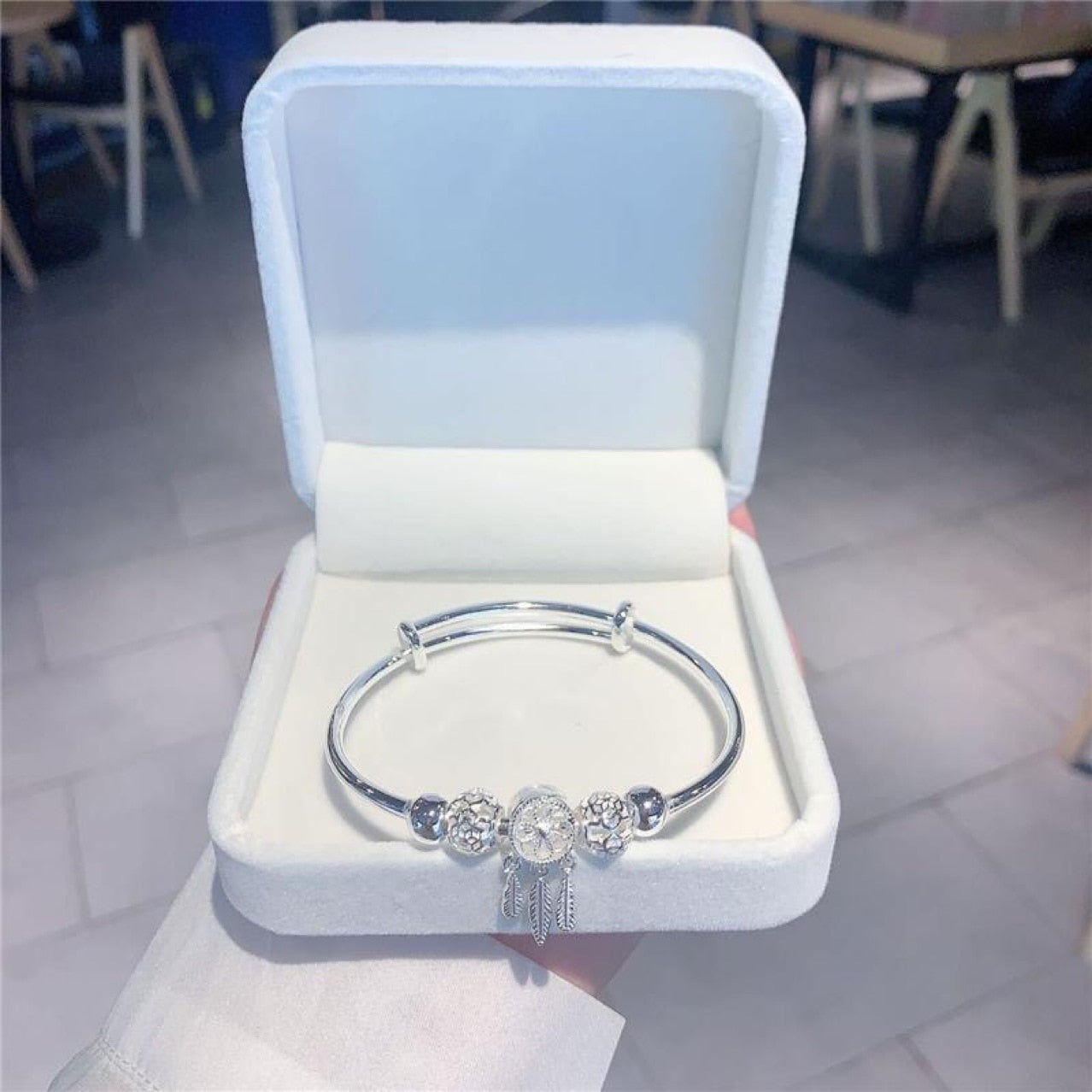 bracelete donna you feminino prata 925 com penas