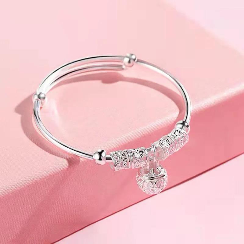 donna you bracelete infinity feminino prata 925 com pingente de sino ajustável