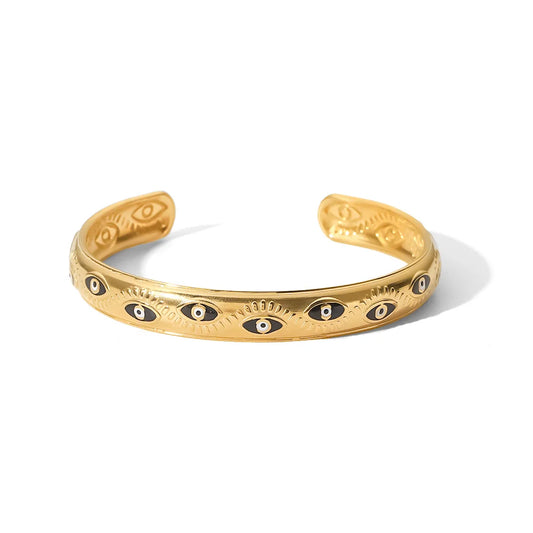 Donna You Bracelete feminino com olho grego banhado a ouro 18k, estilo moderno e ajustável

