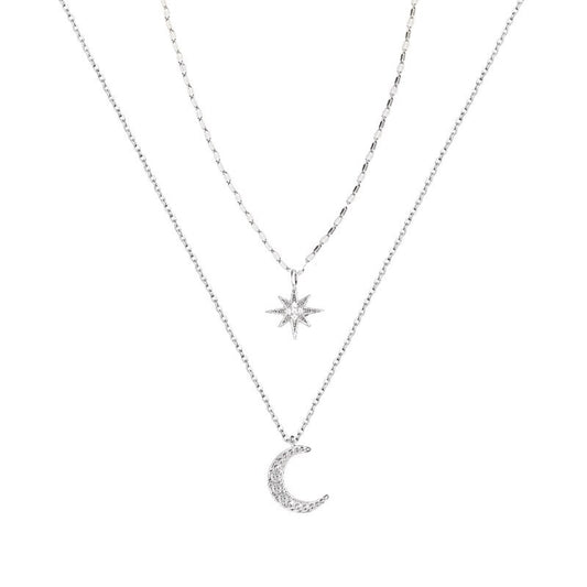 Colar 2 em 1 com pingente de estrela e lua prata 925 – Donna You
