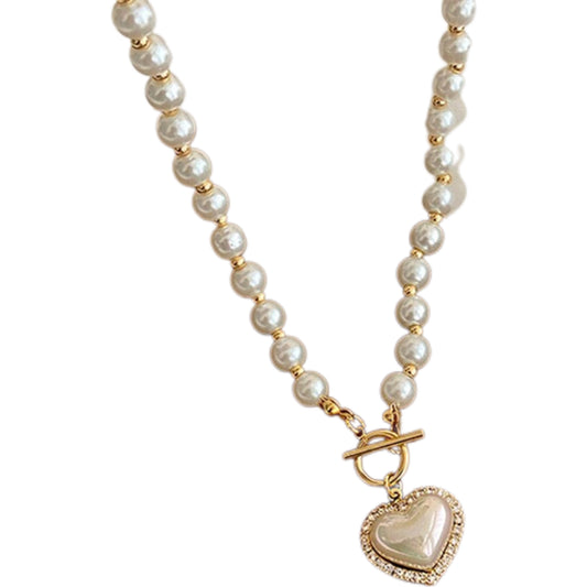 Colar de pérolas com pingente de coração dourado – joia romântica Donna You