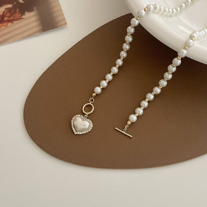 Colar de pérolas com pingente de coração dourado – joia romântica Donna You