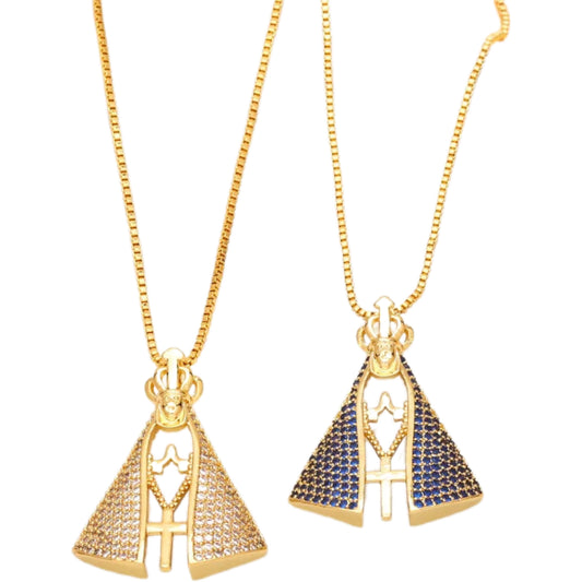 Colar dourado Nossa Senhora Aparecida com pingente religioso – Donna You