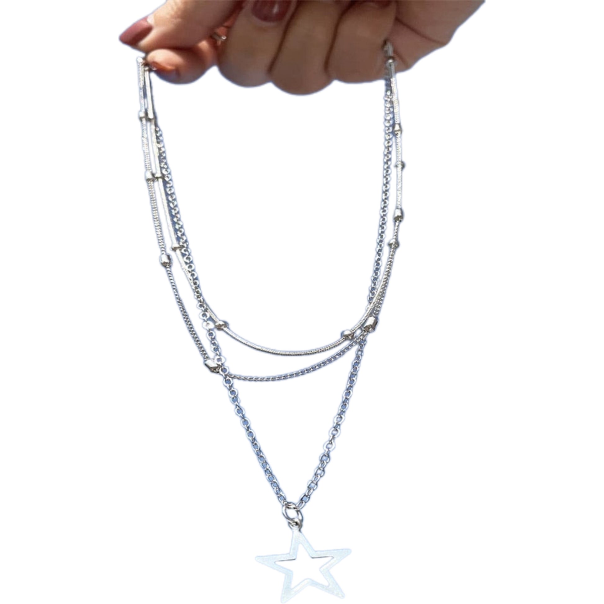 Colar multicamadas com pingente de estrela estilo punk – Donna You