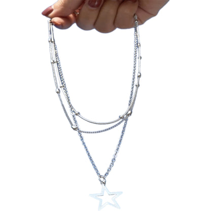Colar multicamadas com pingente de estrela estilo punk – Donna You