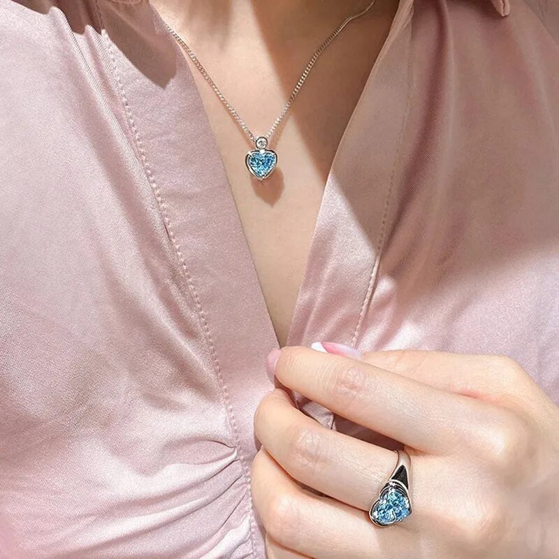 Conjunto Colar e Anel Vintage Blue com pedra azul – Donna You