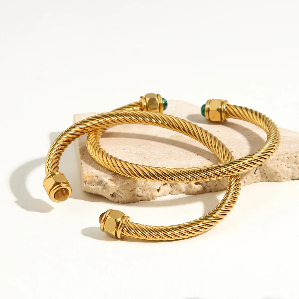 DonnaYou Bracelete feminino com pedra natural e design torcido banhado a ouro 18k