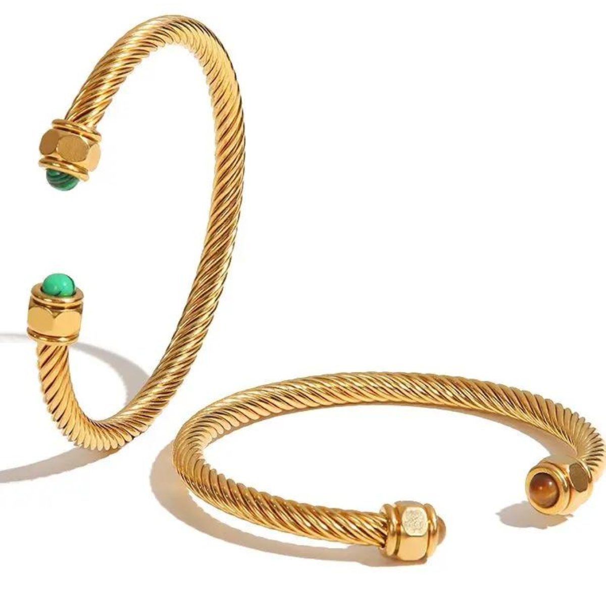 DonnaYou Bracelete feminino com pedra natural e design torcido banhado a ouro 18k