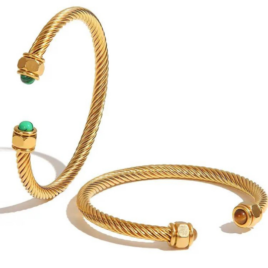 DonnaYou Bracelete feminino com pedra natural e design torcido banhado a ouro 18k