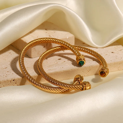 DonnaYou Bracelete feminino com pedra natural e design torcido banhado a ouro 18k