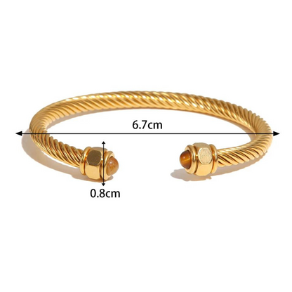 DonnaYou Bracelete feminino com pedra natural e design torcido banhado a ouro 18k