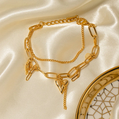 Donna You pulseira cartier 2 em 1  com pingentes de coração e estrela, corrente em camadas