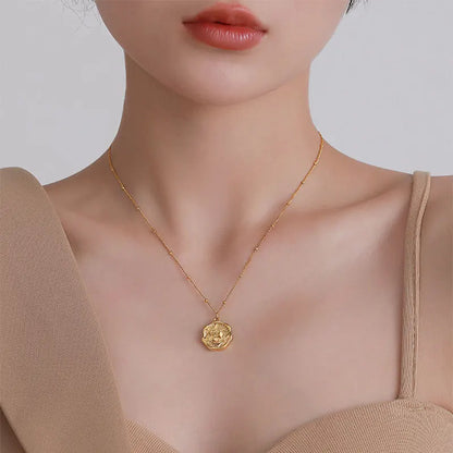 Donna you Colar com pingente redondo floral dourado