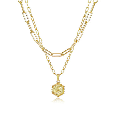 Corrente Cartier 2 em 1 com Pingente Geométrico com sua Inicial - Banhado a Ouro 18k