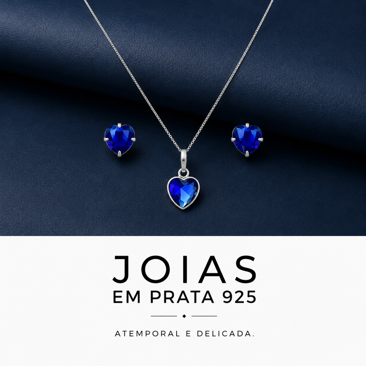 Conjunto Colar e Brinco Azul em Prata 925