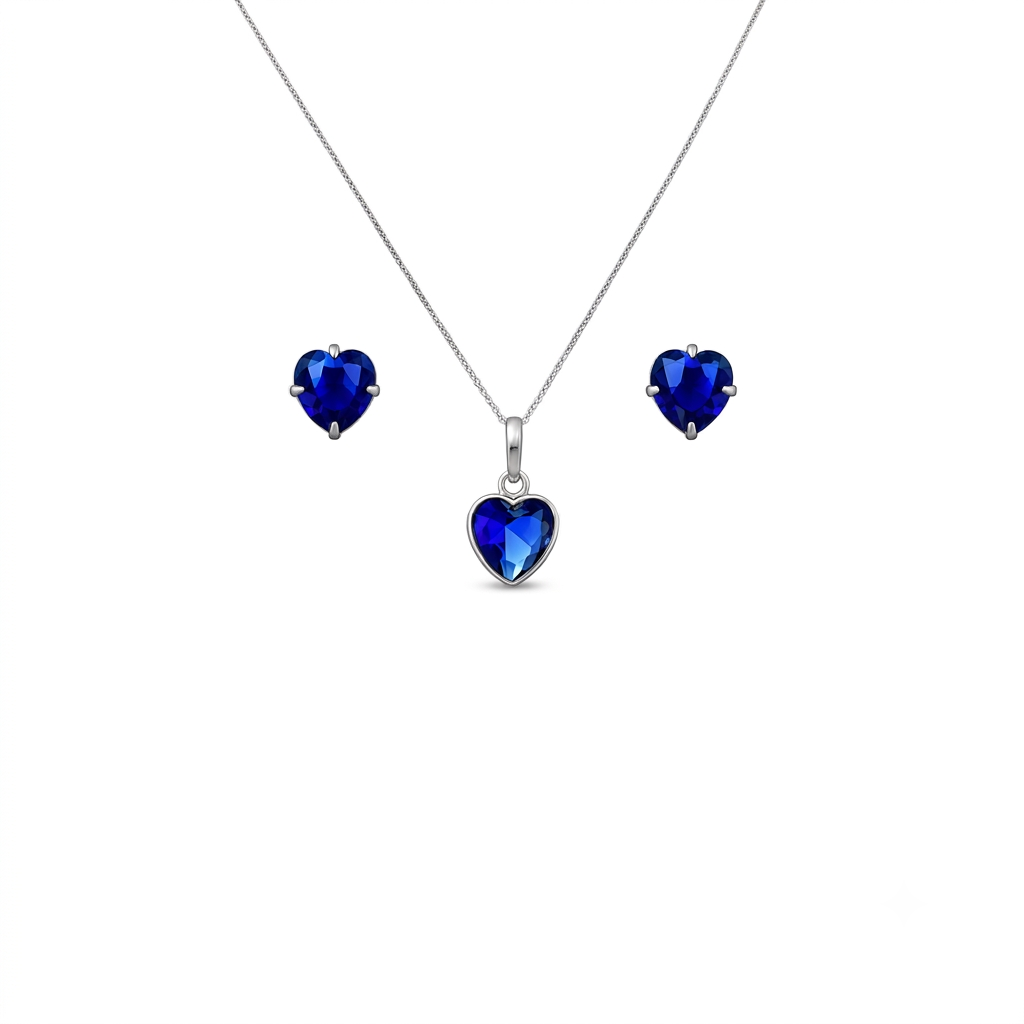 Conjunto Colar e Brinco Azul em Prata 925