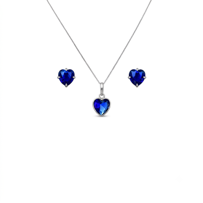 Conjunto Colar e Brinco Azul em Prata 925