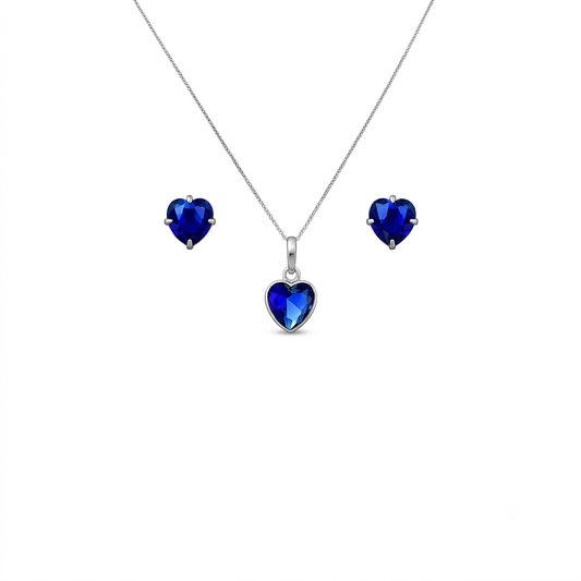 Conjunto Colar e Brinco Azul em Prata 925