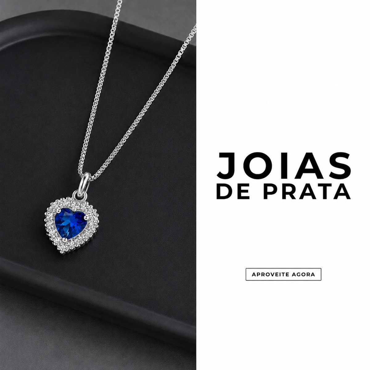 Colar Coração Azul Cravejado em Prata 925