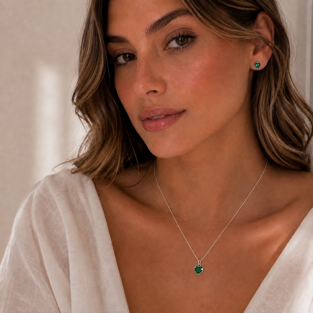 Conjunto Colar e Brinco Verde em Prata 925