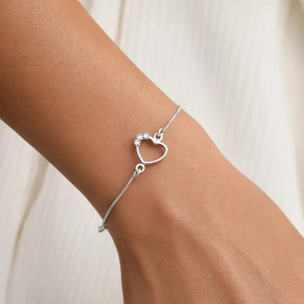 pulseira coração prata 925 feminina delicada
