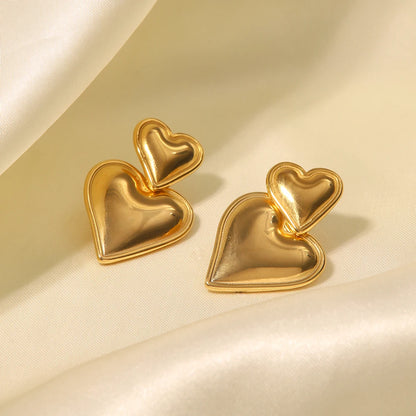 Brinco Coração duplo Banhado a Ouro 18k